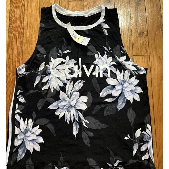 Vtg Calvin Klein{CK}Perfomance Printed Drop Armhole Logo Tank Floral SzM $39. - Picture 2 of 6